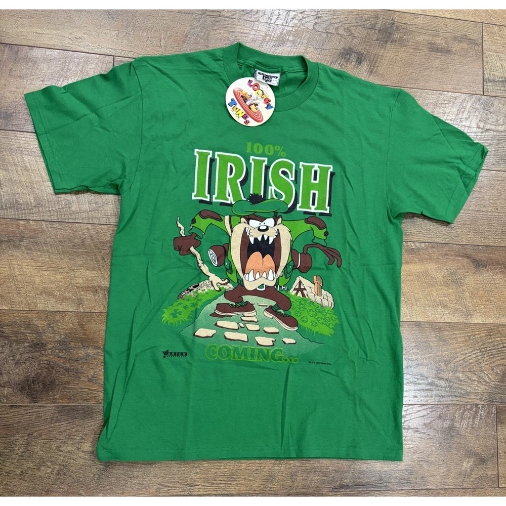 NWT Vintage‎ 1993 Looney Tunes Taz Irish Tee St. Patricks Day Large Green USA